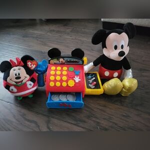 Disney Mickey Mouse Cash Register Play Set - With TY minnie & Mickey Plush